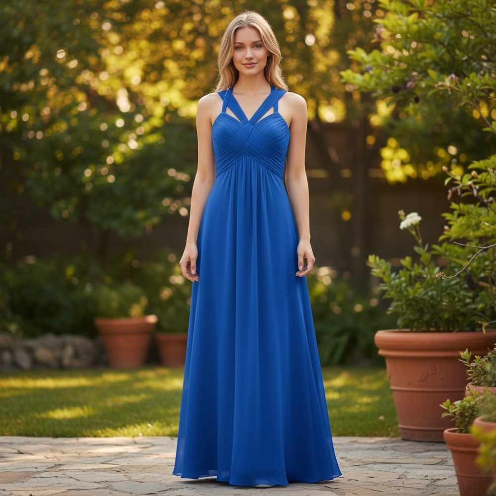 Lauren Ralph Lauren Evening Cocktail Dress Gown Size 6 Royal Blue Chiffon